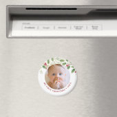 Holly Berry Baby 1st Christmas Photo Holiday Cute マグネット (インサイチュ (食洗機))