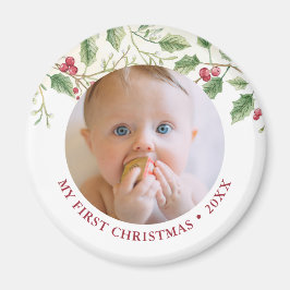 Holly Berry Baby 1st Christmas Photo Holiday Cute マグネット