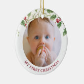 Holly Berry Baby first Christmas Photo Holiday セラミックオーナメント (右)