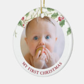Holly Berry Baby first Christmas Photo Holiday セラミックオーナメント (左)