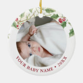 Holly Berry Baby first Christmas Photo Holiday セラミックオーナメント (裏面)