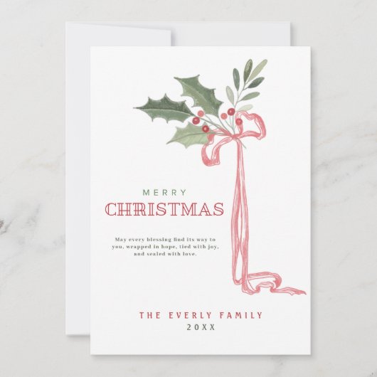  Holly Berry Bow Merry Christmas  シーズンカード (正面)