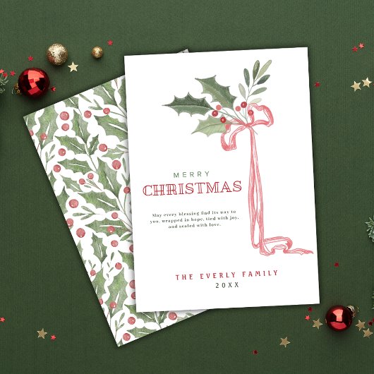  Holly Berry Bow Merry Christmas  シーズンカード