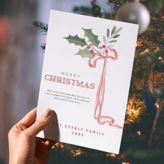  Holly Berry Bow Merry Christmas  シーズンカード