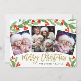 Holly Berry Branch 3 PHOTOクリスマスグリーティング シーズンカード