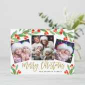 Holly Berry Branch 3 PHOTOクリスマスグリーティング シーズンカード (スタンド正面)
