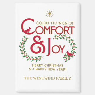 Holly Berry Cardinals Personalized Merry Christmas マグネット