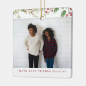 Holly Berry Christmas Holiday Best Friend 2 Photos セラミックオーナメント (左)