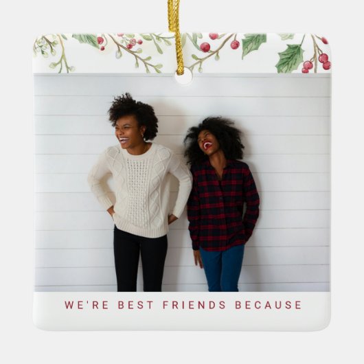 Holly Berry Christmas Holiday Best Friend 2 Photos セラミックオーナメント (正面)