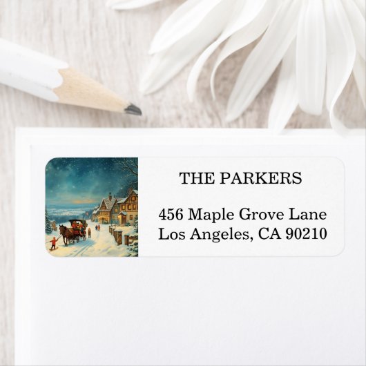 Holly Berry Christmas Holiday Return Address Label ラベル (インサイチュ)