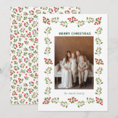 Holly Berry Christmas Photo Holiday card シーズンカード (正面/裏面)