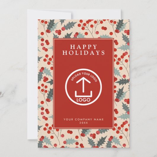 Holly Berry Corporate Business Logo Christmas 招待状 (正面)