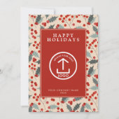 Holly Berry Corporate Business QR Code Christmas 招待状 (正面)