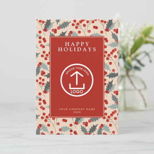 Holly Berry Corporate Business QR Code Christmas 招待状 (スタンド正面)