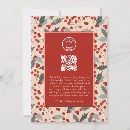 Holly Berry Corporate Business QR Code Christmas 招待状 (裏面)