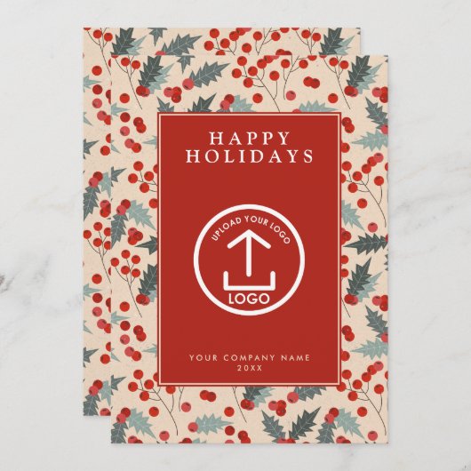 Holly Berry Corporate Business QR Code Christmas 招待状 (正面/裏面)