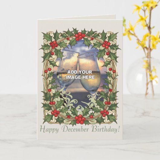 Holly Berry Decorative Christmas Border カード (黄色い花)