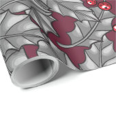 Holly berry, gray leaves on dark red ラッピングペーパー (ロールコーナー)