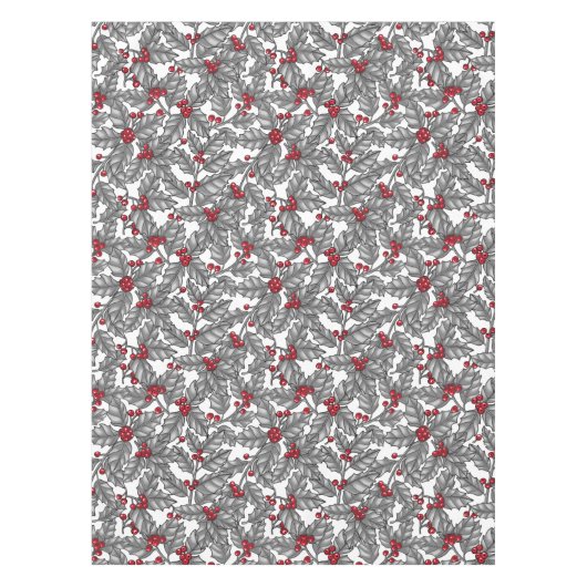 Holly berry, gray leaves on white テーブルクロス (正面)
