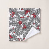 Holly berry, gray leaves on white バスタオルセット (ウォッシュタオル)