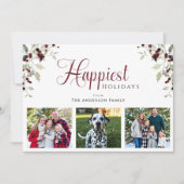 Holly Berry Happiest Holidays Photo Christmas シーズンカード (正面)