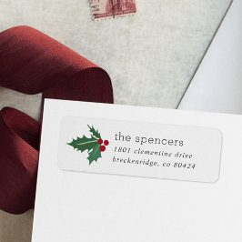 Holly Berry & Leaf Christmas Return Address ラベル