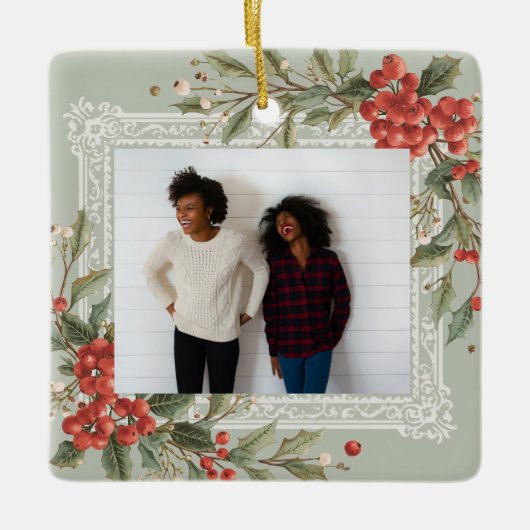 Holly Berry Mistletoe Christmas Best Friend セラミックオーナメント (正面)