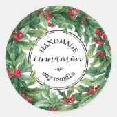 Holly Berry mistletoe Script Product Label ラウンドシール (正面)