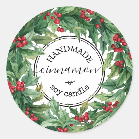 Holly Berry mistletoe Script Product Label ラウンドシール (正面)