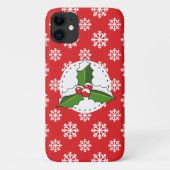 Holly Berry on Red White Snowflakes Pattern Case-Mate iPhoneケース (裏面)