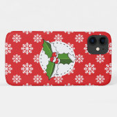 Holly Berry on Red White Snowflakes Pattern Case-Mate iPhoneケース (裏面(横))