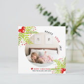 Holly berry Peace Love Joyクリスマスフォト シーズンカード (スタンド正面)