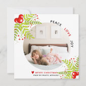 Holly berry Peace Love Joyクリスマスフォト シーズンカード (正面)