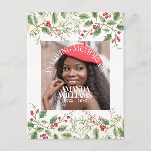 Holly Berry Personalized Photo Memorial Christmas ポストカード (正面)