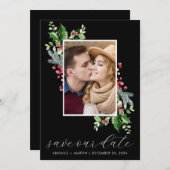 Holly Berry Photo Save The Date シーズンカード (正面/裏面)