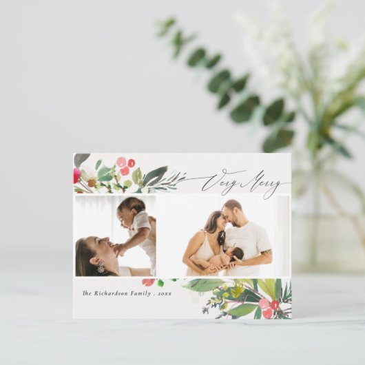 Holly Berry Pine非常に陽気なクリスマス2写真 ポストカード (スタンド正面)