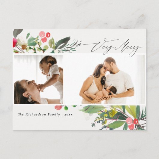 Holly Berry Pine非常に陽気なクリスマス2写真 ポストカード (正面)