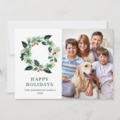 Holly Berry Wreath Christmas Greeting 4 PHOTO シーズンカード (正面)
