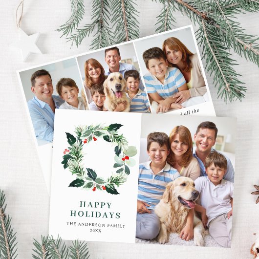 Holly Berry Wreath Christmas Greeting 4 PHOTO シーズンカード