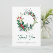 Holly Berry Wreath Christmas Greeting Holiday サンキューカード (スタンド正面)
