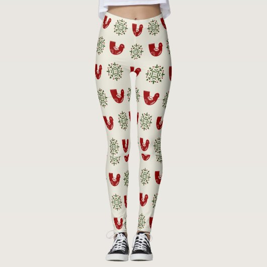 Holly Bird & Snowflake Christmas Leggings Women レギンス (正面)