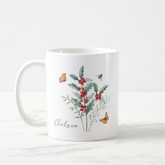 Holly Birth Month Flower コーヒーマグカップ (左)