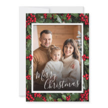 Holly Border Flat Christmas Card
