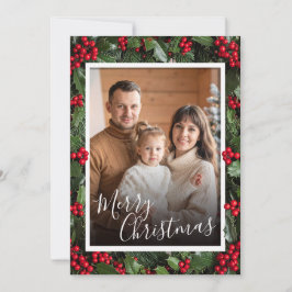 Holly Border Flat Christmas Card サンキューカード