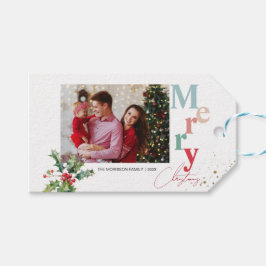 Holly Branches 1家族の写真クリスマス ギフトタグ