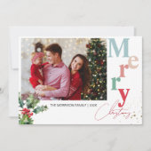 Holly Branches 1家族の写真クリスマス シーズンカード (正面)