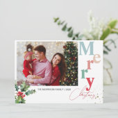Holly Branches 1家族の写真クリスマス シーズンカード (スタンド正面)