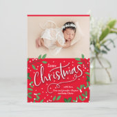 Holly Christmasベビー写真誕生のお知らせ シーズンカード (スタンド正面)