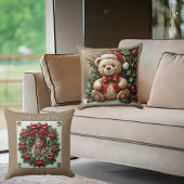 Holly Christmas Bear Throw Pillow クッション