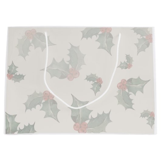 Holly Christmas Vintage Birthday ラージペーパーバッグ (正面)